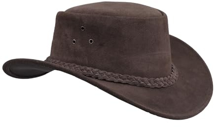 Leatherick Vattentät cowboyhatt äkta mocka auussie-stil western vildmark läder buskhatt (M, Brun)