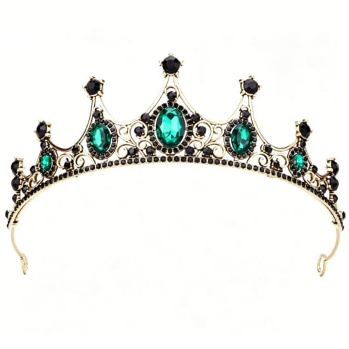 FARBEIR Green Baroque Crown Gothic King Queen Tiara Vintage Crystal Headpiece for Party Pageant Wedding Prom