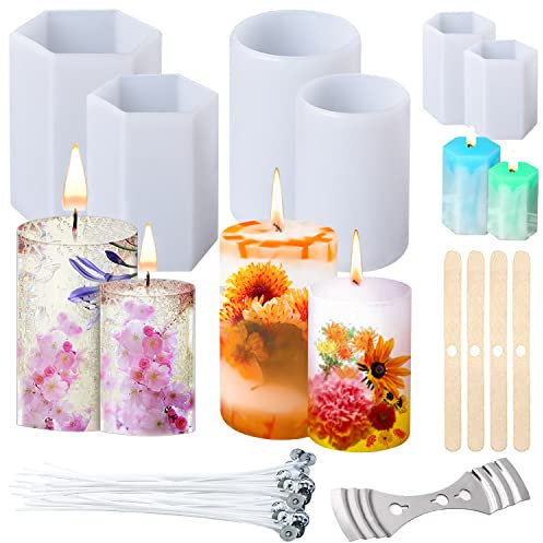 LBING Silikon-Kerzenformen 6STK Kerzenform Zylinderförmige/Sechseckig für Kerzenherstellung, Kerzen Silikonform 3D zum Gießen für DIY Aromatherapie Kerzen Herstellung Supplies