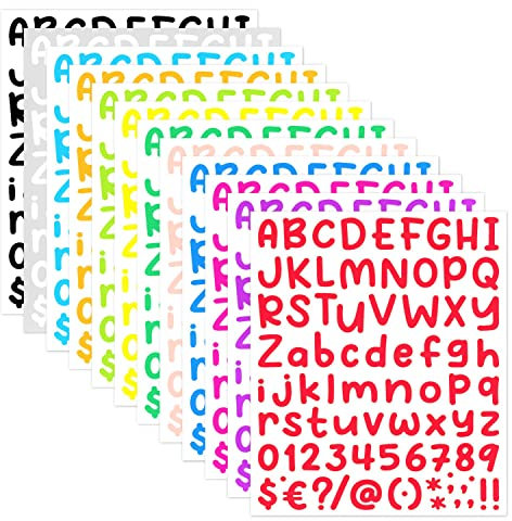 972 pieces 12 Sheets Vinyl Letters Stickers Kit, cute Numbers Sticker for Mailbox, Signs, Window, Door, Cars, Trucks, Home, Business, Address Number (1 Inch, 12 Color Set)
