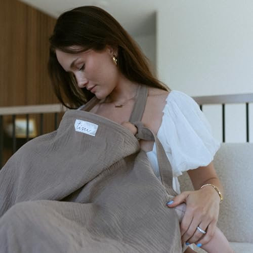 Nursing Cover for Baby Breastfeeding & Pumping | Multi Use Car Seat Stroller Cover | Breathable Soft Organic Muslin Cotton | Breast Feeding Apron & Shawl | Pastel Colors by TISU (Pale Taupe (neutral))