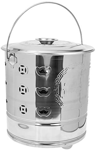 Cabilock Ascheeimer Edelstahl Feuertonne Metall Feuerschale Feuerfass Gartenabfall Gartentonne Ghettotonne Outdoor Hof Terrasse Gartenofen Brennen Eimer für Ritualen Tempel Buddhistisches Zubehör