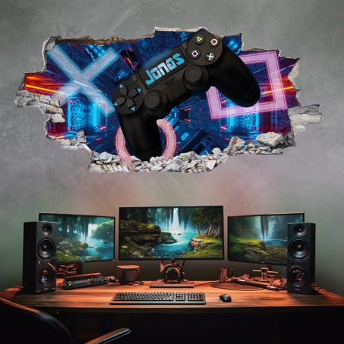 tjapalo® p52 Gamer Wandtattoo Kinderzimmer Name Bild gamer Wandbild gaming Wandtattoo Gamer mit Name personalisiert Gaming Deko, Größe: B110xH52cm