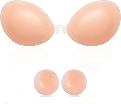 Bvanzo Women's Invisible Strapless Bras, Reusable Stick On Bra Skin-Friendly Sticky Push Up Bra Adhesive Bra for Party, Bar, Wedding, Beach, and Everyday Wearing Backless Bra for Women