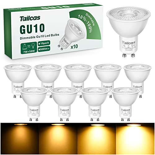 Tailcas GU10 LED Leuchtmittel dimmbar Warmweiß 3000 K 7 W Spot entspricht 50 W Halogen 500 lm Ersatz Abstrahlwinkel 38 ° Lampe CRI > 80 verstellbar, energiesparend