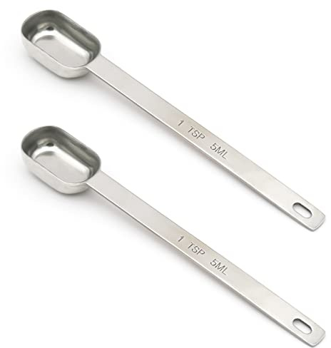 BERYLER 2PCS 1tsp (1/3tbsp, 5ml) Single Measuring Spoon, Stainless Steel Long Handle Individual Teaspoons Only