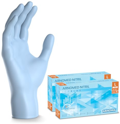 200x ARNOMED® Einweghandschuhe Hellblau, Nitril Handschuhe L | Einmalhandschuhe, Nitrilhandschuhe puderfrei, Gummihandschuhe Einweg, Schutzhandschuhe, Handschuhe Nitril in XS, S, M, L, XL
