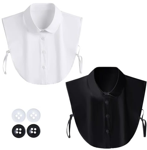 SPOKKI 2 Stücke Krageneinsatz Damen Weiß Schwarz Fake Collar Detachable mit 4 Ersatzknöpfen Blusenkragen Einsatz Damen Fake Kragen Für Anzug für Frauenkleidung Pullover