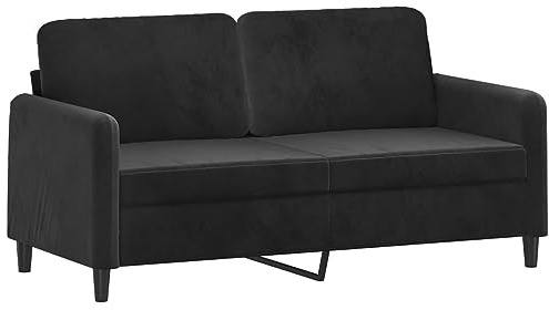 vidaXL Sofa 2-Sitzer, Loungesofa Couch mit Armlehnen Rückenkissen, Wohnzimmersofa Designsofa Metallgestell, Sitzmöbel Zweisitzer, Schwarz Samt
