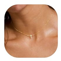 TINGN Gold Cross Necklace for Women, 14K Plated Choker Necklace Tiny Dainty Cross Necklaces for Womens Gold Jewelry Personalised Birthday Gifts for Women Teenage Girls