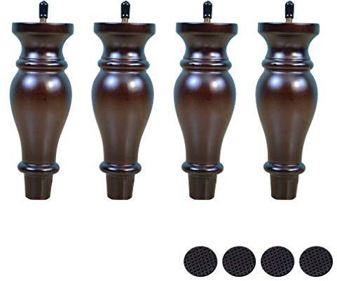 WYRMB 4 Massivholz-Möbelbeine, Sofa-Ersatzbeine, Calabash-Couchtischbeine, M8-Gewindestange, für Nachttisch, TV-Schrank, mit Stangenhülse, Schutzpolster, antike Farbe (18 cm)