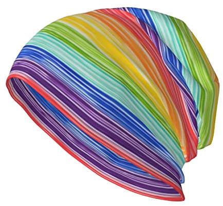 Oudrspo Rainbow Gay Pride 8 Rainbow Pride Streifen Bunte Baggy Slouchy Beanie Chemo Mütze Krebs Kopfbedeckung Strickmützen Schal Nachtmütze für Damen Herren