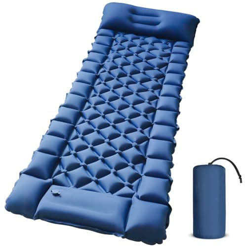 GYPWAN Isomatte Selbstaufblasend, Camping luftmatratze Selbstaufblasend mit Integrierten Kopfkissen Outdoor Campingmatte Faltbar Thermo Matte Schlafmatte Für Zelt Trekking Strand,Blau