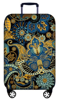 Highdi Mandala-Serie Kofferschutzhülle, Elastisch Kofferhülle, Staubdichte Reisekoffer Hülle, Waschbar Koffer Schutzhülle, Kofferhülle mit Reißverschluss (blau,M (22-24 Zoll))