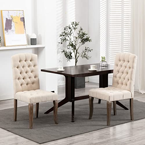 CINDERFUL Esszimmerstühle 2 STK. Beige Leinenoptik Stoff, Küche Möbel