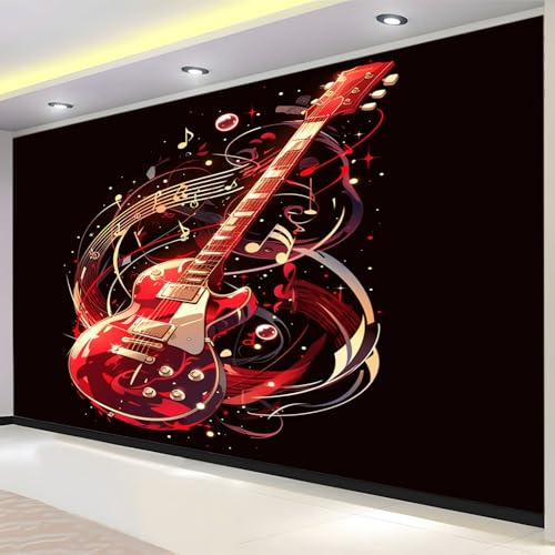 Fotomurales 3D Guitarra Instrumento Musical 200 x 140 cm Papel Pintado Fotográfico, Decoración De la Pared Murales para Salón, Dormitorio, Habitación para Niños, Pared de TV