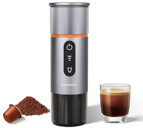 COTGCO Portable Espresso Machine Travel: 12v Electric Mini Coffee Maker with Battery - 8 Cups Expresso for One Charge - Compatible for NS Capsule - for Car Hiking Camping