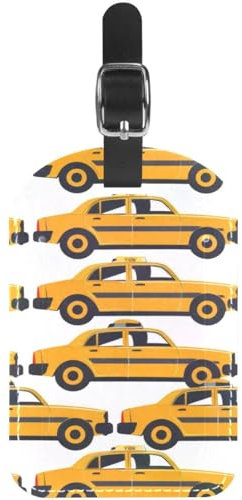Gepäckanhänger, PU-Leder, Reisekoffer-Etiketten mit Privatsphäre, Name, Adresskarte, nahtloses Taxi-Auto, 2 Packungen