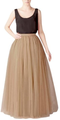 Jupe longue en tulle pour femme - Robe de princesse - Jupe de demoiselle d'honneur - Couleur unie - Taille haute - Tissu grillagé - Pour adulte - Tutu de danse - Jupon de ballet - Jupon de carnaval,