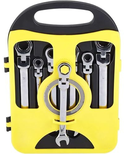 YASTA Set Chiavi Inglesi 7 pezzi a Cricchetto Snodabili in Acciaio Cromato Misure da 8 a 19 mm con Valigetta per Fai da Te Riparazioni