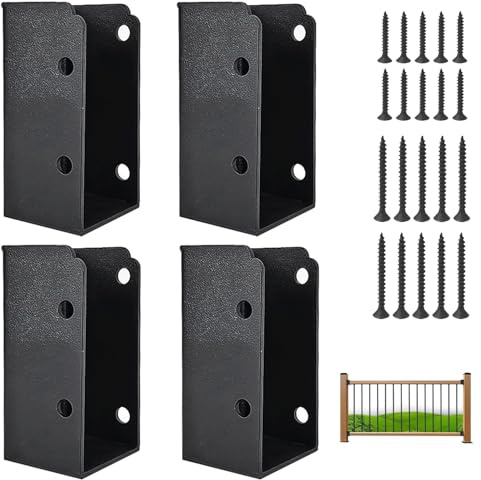 4-Teilige Zaunhalterungsverbinder, Balkenverbinder ,Schwarz | Starker Legierter Stahl, Holzverbinder Metall, Zaunhalterungen Zum Verbinden Von Holz Mit Geländerholzpfosten