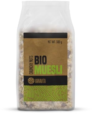 GymBeam Muesli BIO Senza Zuccheri Aggiunti - Muesli BIO con 5 Cereali, Frutta Secca e Semi, Ricco di Fibre, per Colazioni Sane, Adatto a Vegetariani e Vegani, Senza OGM, 500 g