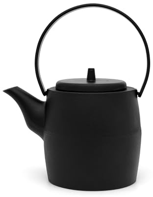 Bredemeijer tetera de hierro fundido negro asiático inducción 1.2 litros - gran jarra esmaltada de hierro fundido con filtro de té de acero inoxidable
