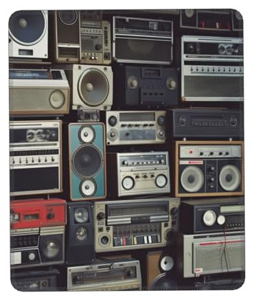 Square Mouse Pad Vintage Wall of Radio Boombox Custom Mouse Mat Non-Slip Rubber Base 7 x 8.6 in Computer Mouse Pads for Wireless Mouse Laptop Office Desk Accessories Mousepad