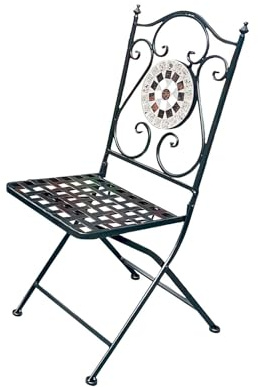 Gartenstuhl Eisen Mosaik Klappstuhl Balkonstuhl Metallstuhl Bistrostuhl | BURI Gartentisch klappbar, wetterfest und robust mit dekorativem Mosaik für Terrasse, Garten, Balkon und Outdoor