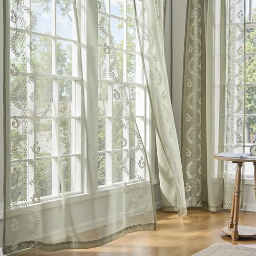 TOPICK Gardinenschals 2er Set Vorhänge Wohnzimmer modern Schlafzimmer Übergardinen mit Ösen, H225xB140 cm Ösenvorhang Fenster Vorhänge Ösenschal Gardinen lichtdurchlässig Vorhang Leinenoptik Grün