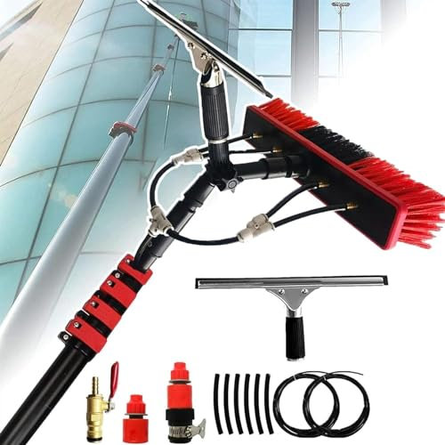 Wash Spazzolone Kit Spazzola Vetri,Spazzola Telescopica Acqua Pulita,Spazzola per Pulizia delle Finestre,per Pulizia di Pannelli Fotovoltaici E Solari Kit di Pulizia Telescopico(9M/30FT)