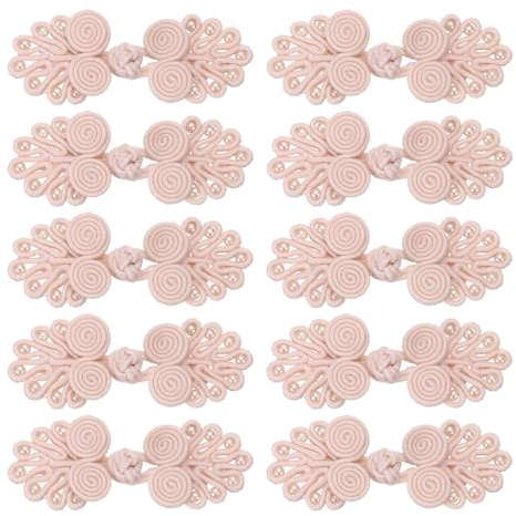 QUARKZMAN 10 Paare chinesische Knoten Leichte Rosa 0,98x2,36 Zoll | Frosch Knöpfe Verschluss, Nähen Knöpfe Verschlüsse, Mit Perlen, Für DIY Nähen Mäntel Umhang Pullover Braut Kostüm Outfit