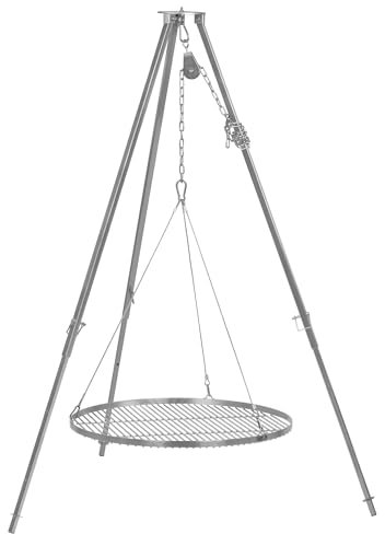 BBQ-Toro Grill a tre gambe con griglia di diametro 70 cm, 112 – 178 cm, treppiede per griglia girevole, telaio a treppiede in ferro, supporto per griglia, griglia sospesa, griglia a tre gambe con