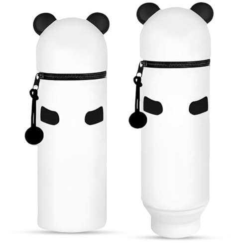 Axinyijia 2025 Neues Kawaii Federmäppchen, 2-in-1 Stand Up Mäppchen Silikon, Tier Stifthalter Panda Capybara Katze Bär Weiche Silikontasche für Mädchen Jungen (Panda)
