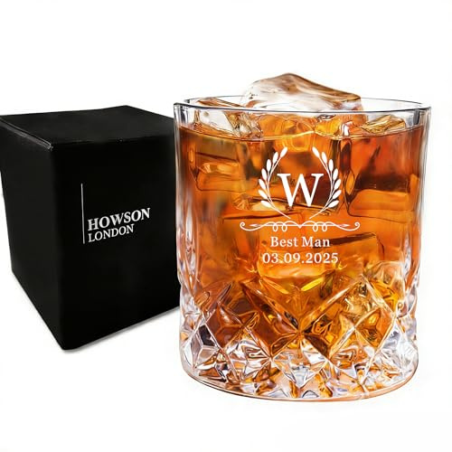 EDSG Personalised Whiskey Glass for Men, 7oz/210ml Engraved Whisky Tumbler Glass, Groomsmen Best Man Gifts for Men, Personalised Glasses for Birthday Wedding Christmas (Design 3)