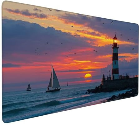 Japan Mouse Mat 1000x500x3mm XXL Lighthouse Mouse Pad Large Desk Pad, Water-Resistant Surface with Non-Slip Rubber, Extended Japanese Mousepad Computer Keyboard for Computers Gaming Office Work X-820