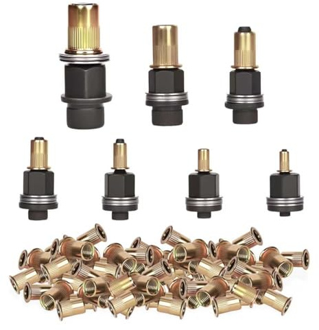 Junrvivy Juego de 7 alicates de remache, incluye 70 tuercas de remache, alicates de remache, juego de remaches para M3, M4, M5, M6, M8, M10 y M12