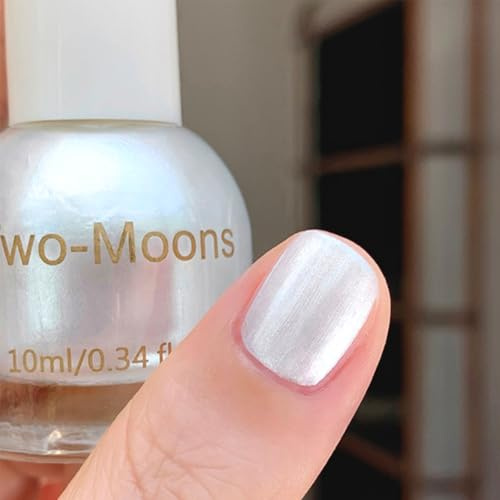 Pearl Nail Polish - White Nail Polish - Aurora Iridescent Pearlescent White Nail Varnish - Glossy Shimmer Mermaid Chrome Nail polish - Quick Dry Long Lasting Glitter nail polish For Women Manicure