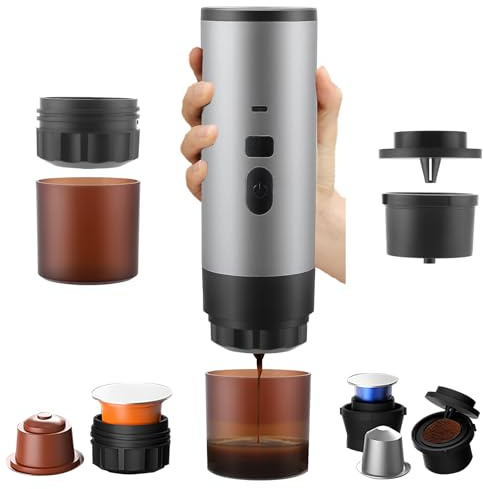 Macchina Caffe Espresso Portatile, 3 In 1 Caffettiera Elettrica Compatibile con Capsule Nespresso & Caffè Macinato, Auto-Riscaldamento, 15 bar, USB Ricaricabile, per Viaggi Campeggio Auto Ufficio