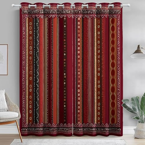 Tende per Interni, Strisce etniche, arazzo rosso 3D Termiche Isolanti Tende Oscuranti per Soggiorno 140L x 260A cm (2 Pannelli) con occhielli stampati Rosso-marrone