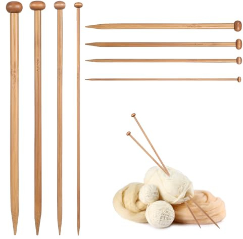 Guduling 8pcs Bamboo Knitting Needles Set, Chunky Knitting Needles, Single-Pointed Bamboo Wood, Suitable for Beginners and Professional Knitters (4/6/8/10 mm x 25cm)