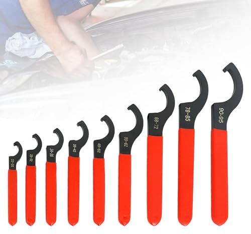 Llave Inglesa, Llave de Gancho de 9 Piezas con Mango de Goma Antideslizante Juego de Llaves Ajustables Llave de Coilover de Acero con Alto Contenido de Carbono Herramienta para Amortiguadores