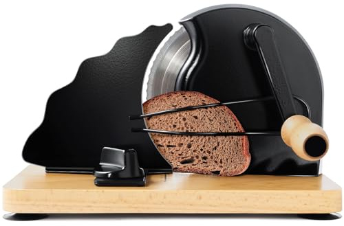 Manual Bread Slicer for Homemade Bread, Bread Cutter for Adjustable and Even Slices, Classic Hand Crank Sourdough Slicer with Scale Line & Powerful Suction Cup, Sharp Stainless Steel Blade (Black)