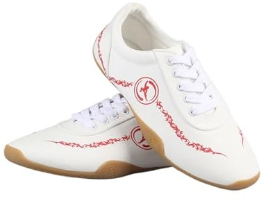 SXTYYH Tai Chi-Skor Lätta Kung Fu Kampsportskor for Kvinnor Och Män Med Nötköttsena Halksäker Sula, Kanvas Träning Taekwondoskor(White,44EU)