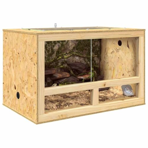 Terrarium aus Holz, Terrarium Futterbox für Reptilien, Amphibien, Braun, 80 x 50 x 50 cm, OSB