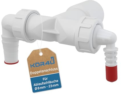 kör4u Raccord double DN40/32 8-23 mm avec clapets anti-retour P156Z - Raccord de siphon pour machine à laver, lave-vaisselle et autres appareils