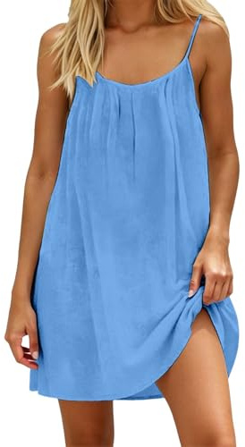 Chanpning Robe Caraco Dos Nu sans Manches pour Femme, Robe à Bretelles Spaghetti, Robe d'été Courte, légère, Fluide et Parfaite pour Les Vacances à la Plage