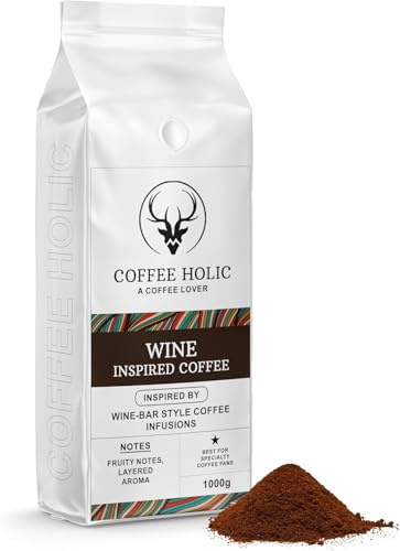 Coffeeholic Wine Inspired Ground Coffee 1kg – Fruity, Layered Aroma, Strong Dark Roast Ground Coffee for Cafetiere, Espresso Machines & Moka Pot Whole Bean Option for Coffee Gift Set Speciality Coffee