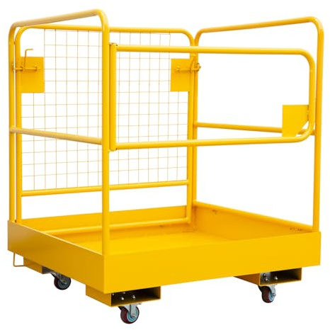 Forklift Safety Cage 91x91cm Heavy Duty Steel Work Platform 550kg Capacity, Collapsible Lift Basket for Forklifts & Pallet Trucks for Easy Mobility Warehouse Construction