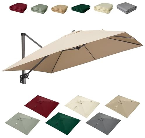HOUKOIKBUG Telo Di Ricambio Per Ombrellone Da Esterno 3x3cm Copertura Di Ricambio Per Ombrellone Quadrato 8 Stecche Baldacchino Di Ricambio Per Giardino Piscina(Khaki,3x3m/9.8x9.8ft)